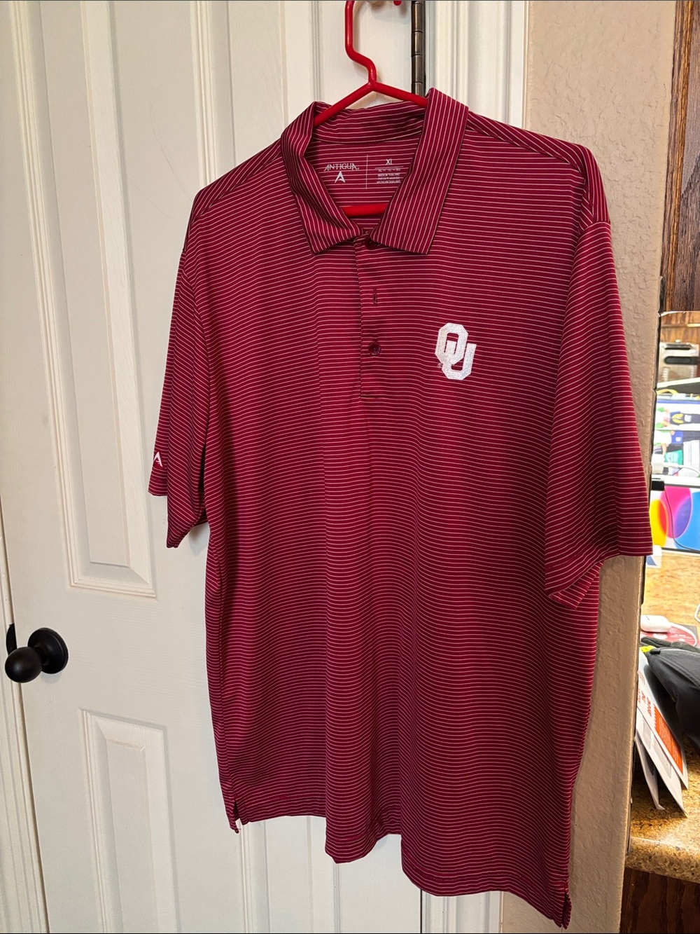 Antigua Men's Crimson Striped OU Polo